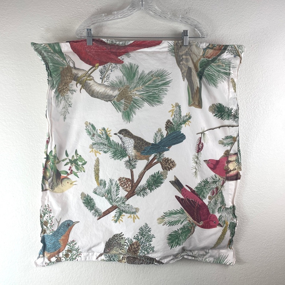 Pottery Barn Square Sham Home Fauna Birds Pine Cones 100% Cotton Botanical